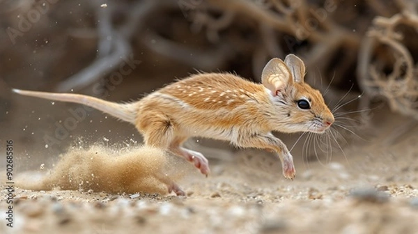Obraz A Desert Jerboa Leaping Through the Sand