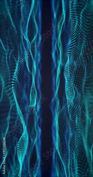 Fototapeta Abstract image with wavy blue particles. Depth of field effect, blur effect.