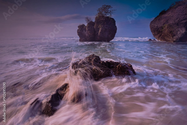 Fototapeta Sunrise around Pidakan Beach in Pacitan West Java