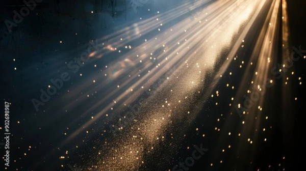 Obraz Golden light beams piercing through dark misty clouds, casting a spellbinding aura