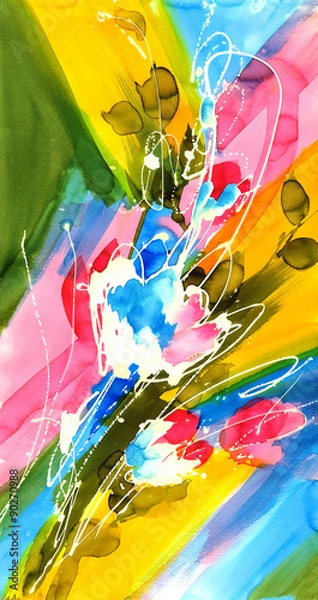 Obraz 바틱 기법의 추상 수채화 꽃