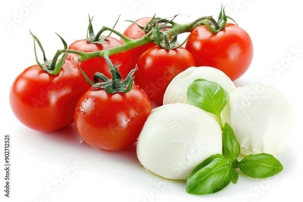 Fototapeta Mozzarella Cheese Delight. Hand-painted Watercolor Illustration of Fresh Italian Delicacy with Basil Garnish