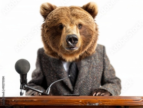 Fototapeta A Bear in a Suit Giving a Speech at a Formal Event