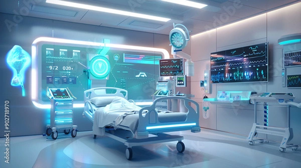 Obraz a smart hospital room with integrated health monitoring systems