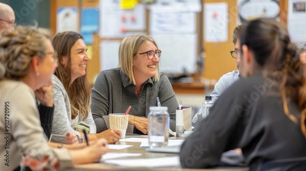 Obraz of teachers collaborating in a faculty meeting
