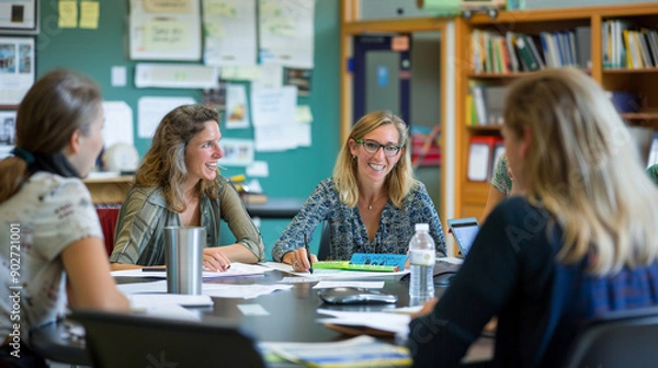 Obraz of teachers collaborating in a faculty meeting