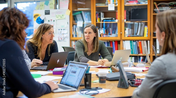 Obraz of teachers collaborating in a faculty meeting