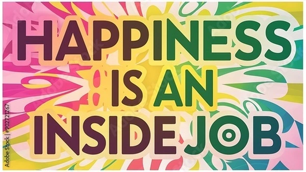 Fototapeta Happiness is an inside job colorful background and text (T-shirt Design Motivational Quote, Illustration ,Typography)