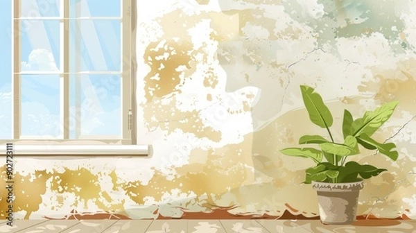 Fototapeta Mold on old and dirty walls is a health problem, irritating to the eyes and nose.
