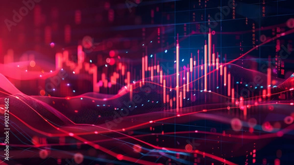 Fototapeta An abstract visualization of financial data featuring colorful graphs and lines, illustrating market trends, analysis, and economic patterns in a vibrant style.