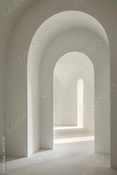 Fototapeta Abstract Minimalist White Archway Interior Architecture Design