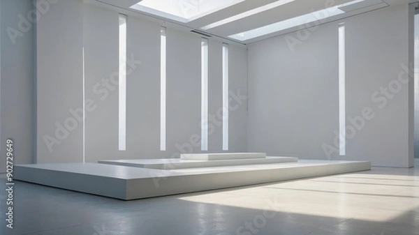 Obraz Minimalist Gallery with Sunlit White Pedestals
