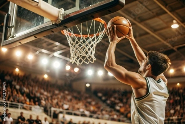 Fototapeta Scoring the winning points at a basketball game