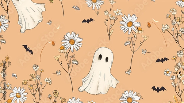 Fototapeta Halloween Ghosts and Bats Pattern