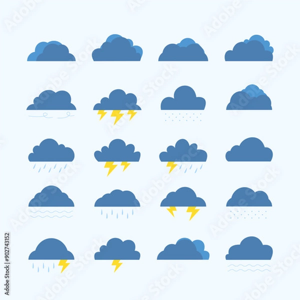 Fototapeta Blue clouds and lightning Set Vector Collection
