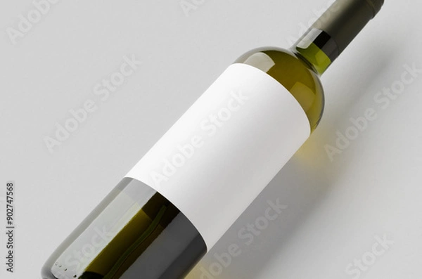 Fototapeta White wine in a green bottle mockup with a blank label. Closeup.