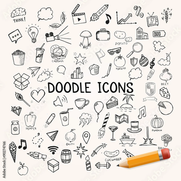 Obraz Group of icons, vector doodle objects