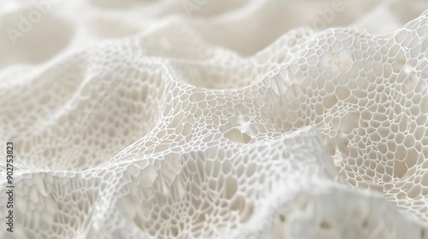 Fototapeta Macro shot of intricate white porous structure. natural formations, organic patterns, detailed texture