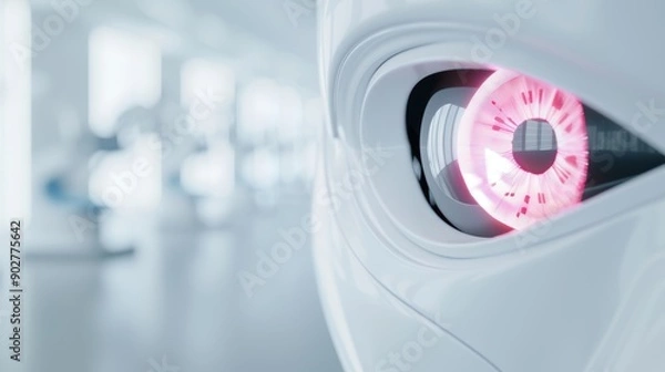 Fototapeta A detailed shot of a robot preparing and sterilizing surgical instruments in a high-tech operating room, with copy space, high-resolution photo, realistic photo