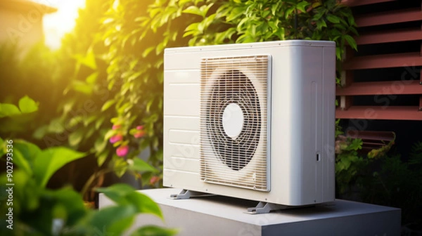 Fototapeta Air conditioning in the back of the house. Concepts of construction and design and installation of air conditioning systems.