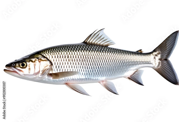 Obraz grey mullet fish isolated white background high resolution high details vibrant