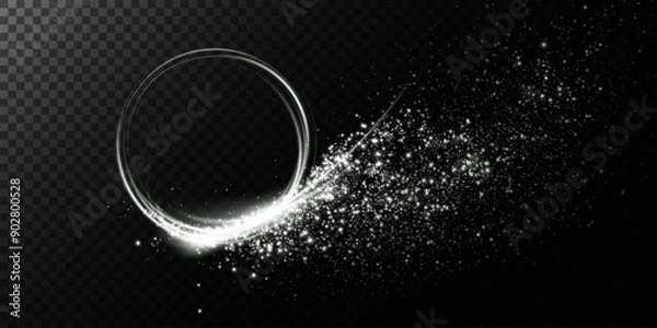 Fototapeta Abstract beautiful light background. Magic sparks on a dark background. Mystical speed stripes, glitter effect. Shine of cosmic rays. Neon lines of speed and fast wind. Glow effect, powerful energy.	