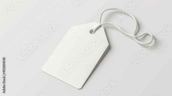 Fototapeta 3D rendering of a blank white tag with a string on a light background, symbolizing simplicity and versatility.