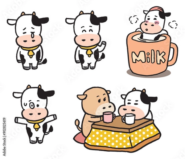 Obraz 白と黒のコミカルでかわいい牛のキャラ素材