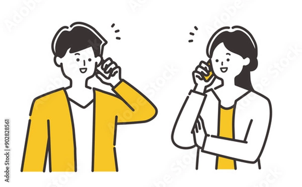 Obraz 電話をするオフィスカジュアルのビジネスパーソン（20代30代男性・女性）のイラスト素材