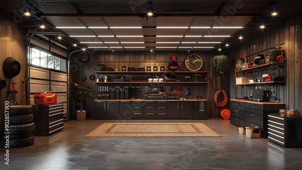 Obraz Organized garage mockup, wall-mounted storage, high quality realistic images