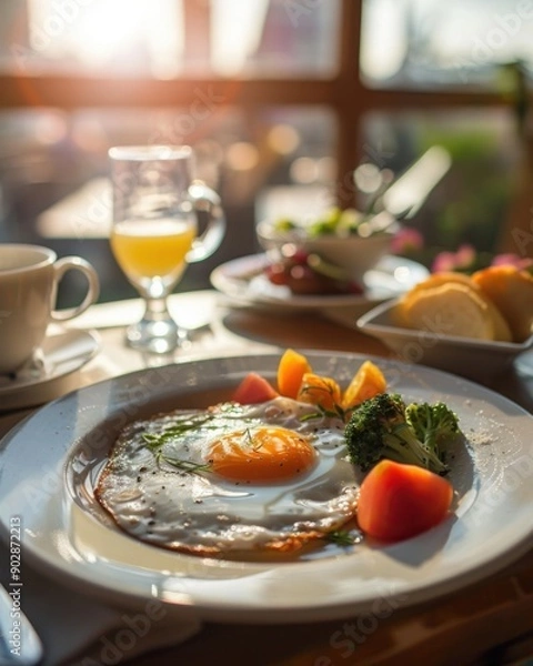Fototapeta Fried Egg on Toast with Pepper and Herbs