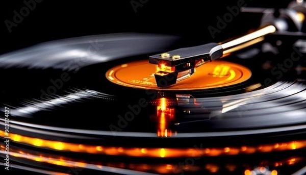 Obraz Closeup of an old record player with a spooky Halloween record