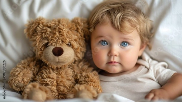 Fototapeta Charming Toddler and Plush Friend in Luxurious Setting