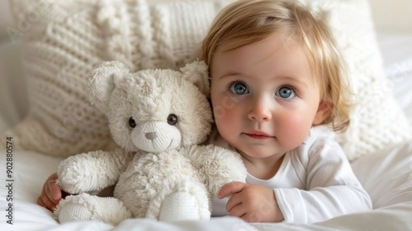 Fototapeta Charming Toddler and Plush Friend in Luxurious Setting