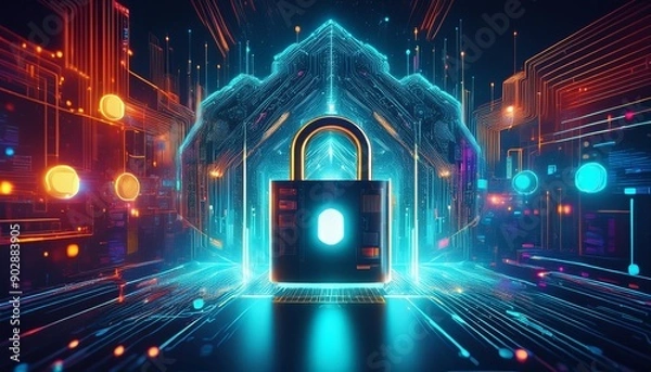 Fototapeta Internet security and data protection concept, blockchain and cybersecurity