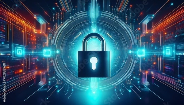 Obraz Internet security and data protection concept, blockchain and cybersecurity