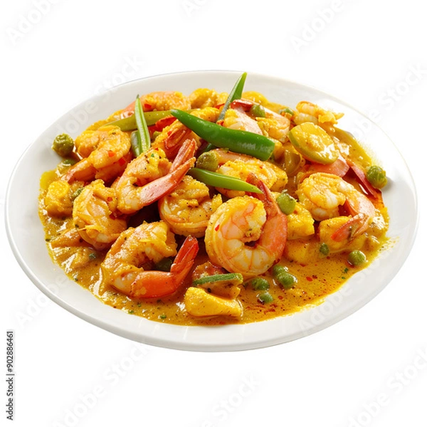 Fototapeta Authentic bangladeshi shrimp curry with vegetables on a transparent background
