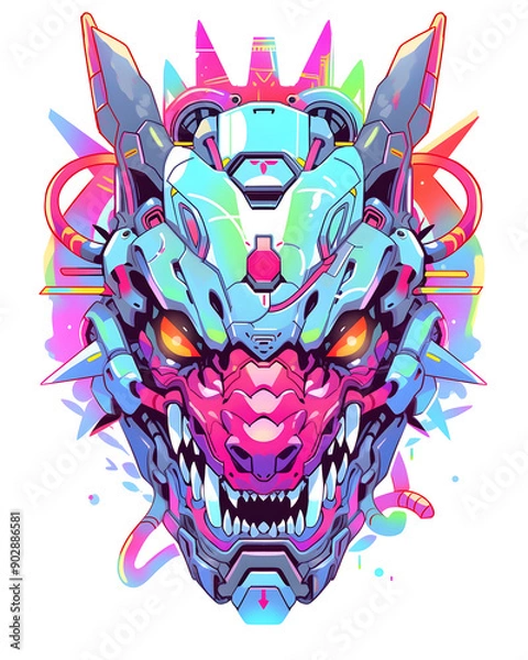 Obraz Dragon head mecha robot illustration