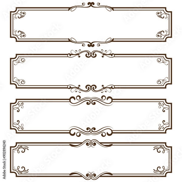Fototapeta Set of vintage frames and borders isolated on white background.
