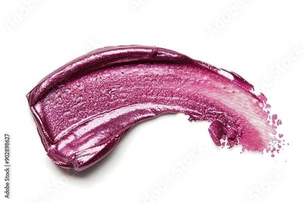 Fototapeta A swatch of glossy, metallic pink lipstick isolated on white background white background