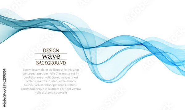 Fototapeta Blue smoothly curved wave on a white background