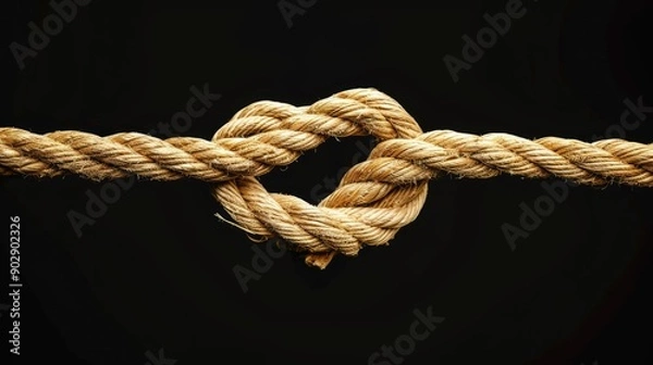 Fototapeta Simple rope with a heart-shaped knot, symbolizing love and the bonds that tie us together