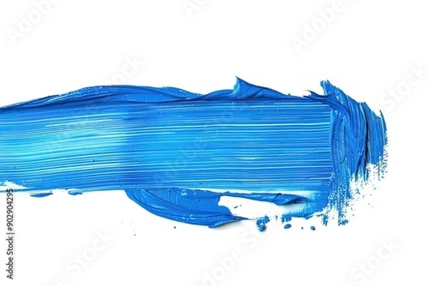 Fototapeta A blue stroke of paint isolated on white background, hand drawn style, brush strokes, texture, high resolution, white background
