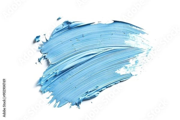 Fototapeta A light blue stroke of paint isolated on a white background, in a top view. white background