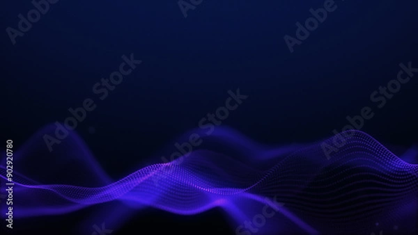 Fototapeta Blue wave on a violet background. Neon purple water space. Lightweight fluorescent color digital data stream. Technical design. Sci-fi, 4k,