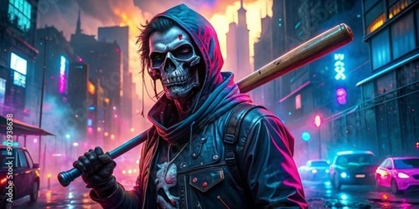 Obraz Cyberpunk Skull with Baseball Bat