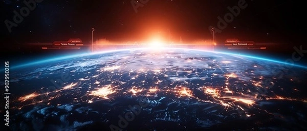 Fototapeta Climate data, holographic earth, futuristic interface, real-time monitoring