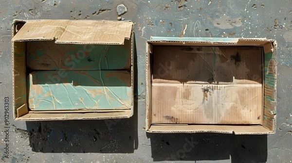 Fototapeta Two Empty Cardboard Boxes on a Textured Surface