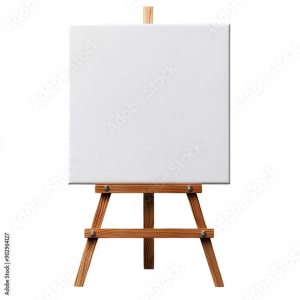 Fototapeta Blank Canvas, Wooden easel with a white canvas, Ready for Creativity on a transparent background.
