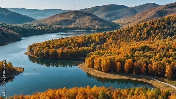 Obraz clear blue river flows through a lush green meadow with tall